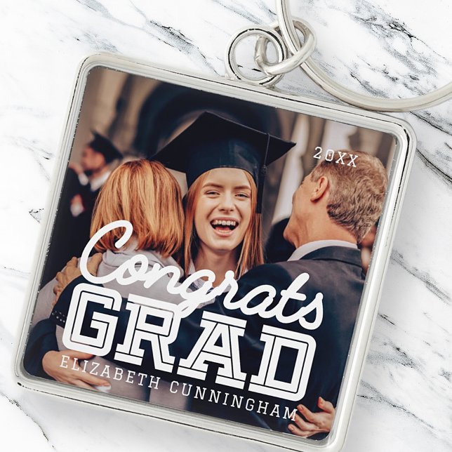 Congrats Grad Modern Simple Preppy Photo Key Ring (Creator Uploaded)