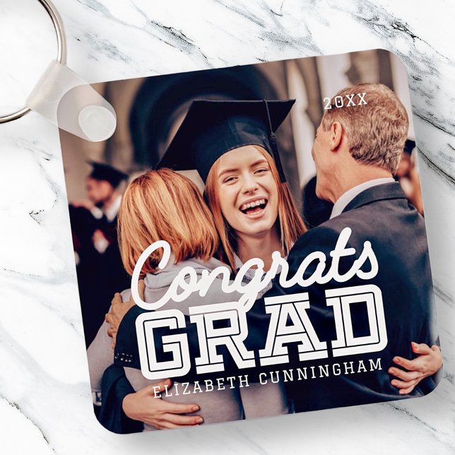 Congrats Grad Modern Simple Preppy Photo Key Ring (Creator Uploaded)