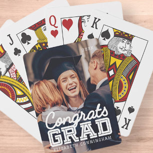 Congrats Grad Modern Simple Preppy Photo Playing Cards