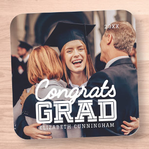 Congrats Grad Modern Simple Preppy Photo Square Sticker