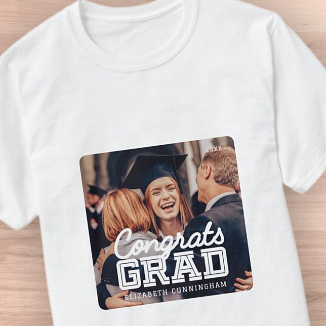 Congrats Grad Modern Simple Preppy Photo T-Shirt (Creator Uploaded)