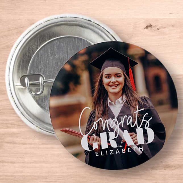 Congrats Grad Modern Simple Script Custom Photo 3 Cm Round Badge (Creator Uploaded)