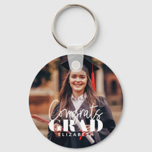 Congrats Grad Modern Simple Script Custom Photo Key Ring