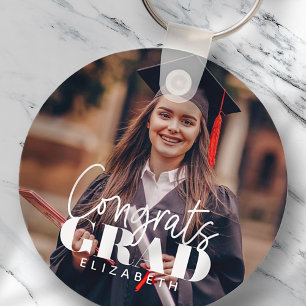 Congrats Grad Modern Simple Script Custom Photo Key Ring