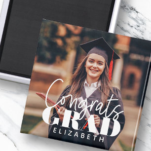 Congrats Grad Modern Simple Script Custom Photo Magnet