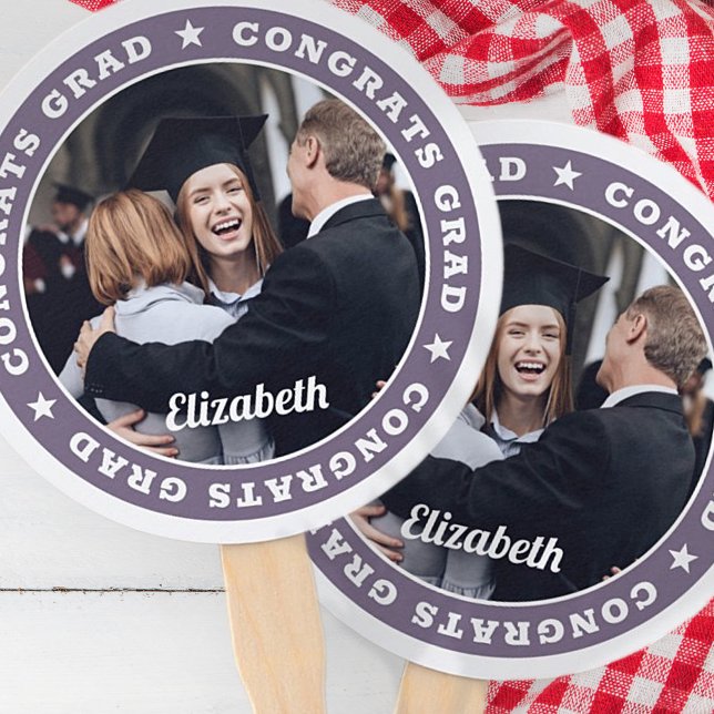 Congrats Grad Modern Simple Stars Custom Photo Hand Fan (Creator Uploaded)