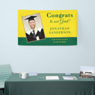 Congrats Grad Name Photo Green Yellow Banner