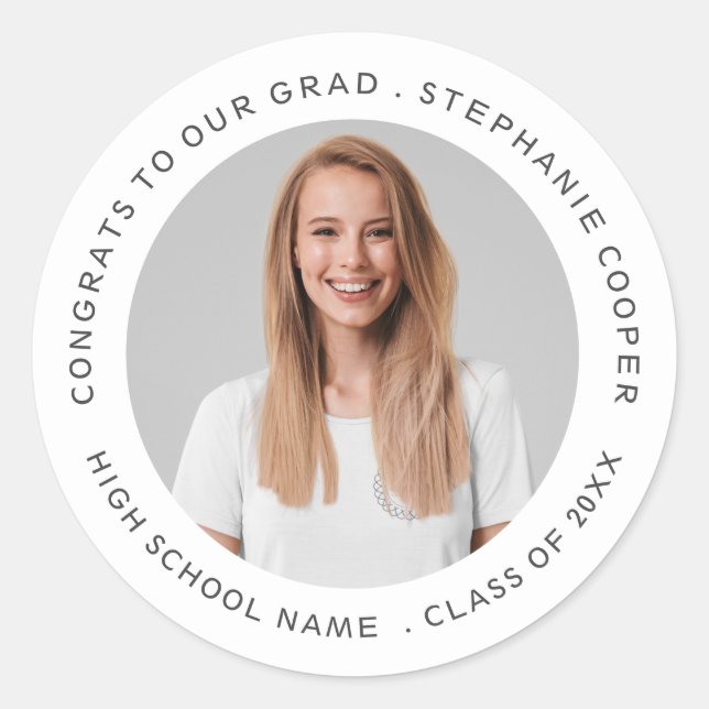 Congrats Grad Name Photo Year Graduation Classic Round Sticker (Front)