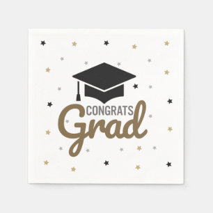 Congrats Grad Napkins 2026 Black Gold Silver Stars