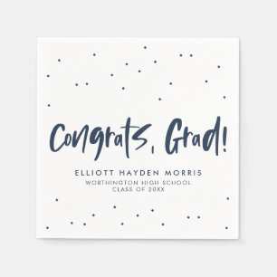 Congrats grad navy blue confetti custom graduation napkin