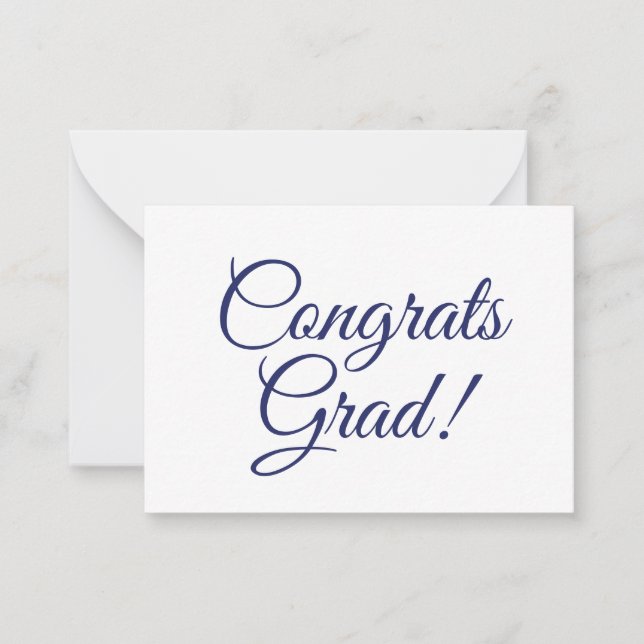 Congrats grad navy blue custom script text card (Front)