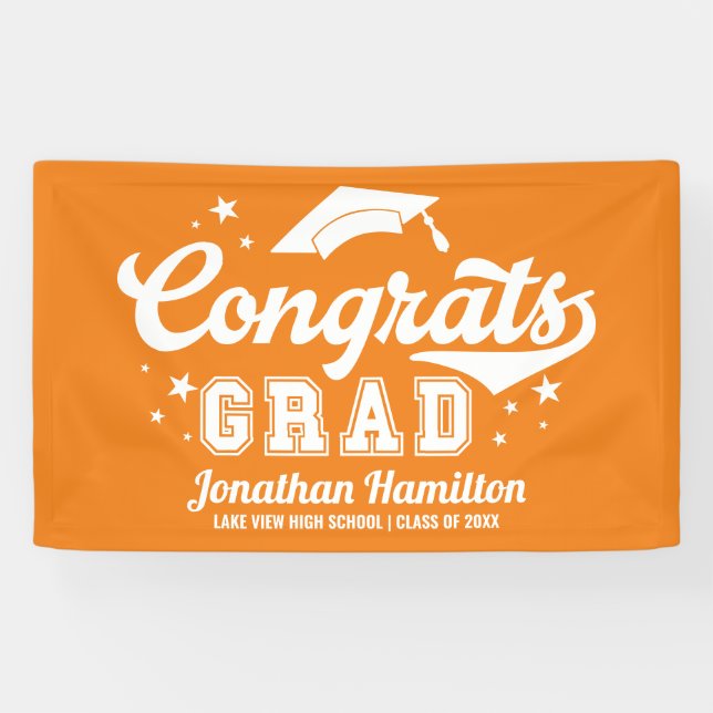 Congrats Grad Orange Graduation Party Banner (Horizontal)