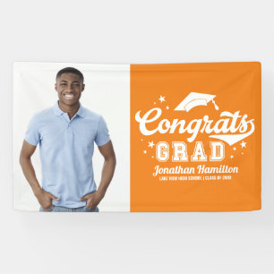 Congrats Grad Orange Graduation Party Photo Banner
