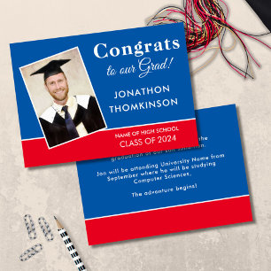 Congrats Grad Photo Blue Red White 2025 Graduation Announcement