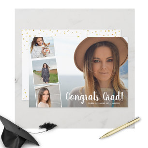 Congrats Grad, Photo Collage Gold Graduation Party Announcement