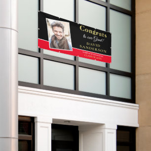 Congrats Grad Photo Name Gold White Black Red Banner