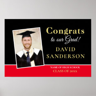Congrats Grad Photo Name Gold White Black Red Poster