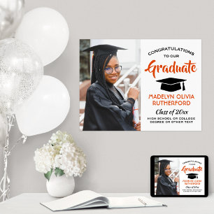 Congrats Grad Photo Orange White Black Graduation Poster