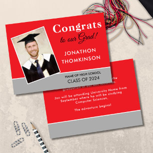 Congrats Grad Photo Red Silver 2024 Graduation Announcement