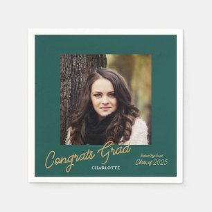Congrats Grad Photo Script Graduation Party Napkin