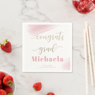 Congrats Grad Pink Gold Graduation Party Napkin