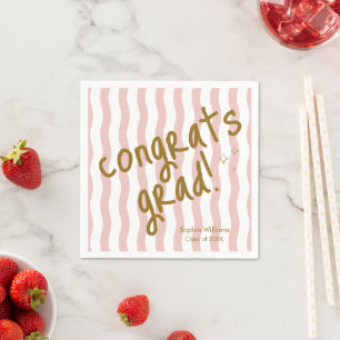 Congrats Grad Pink Wavy Stripe Graduation Napkin