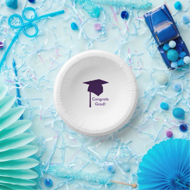Congrats Grad, Purple Graduation Cap Paper Bowls Plate (Party)