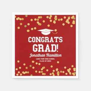 Congrats Grad Red Gold Confetti Grad Party Napkins