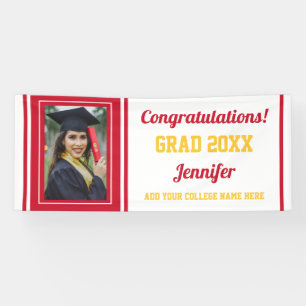 Congrats Grad Red Gold White Photo Graduation Banner