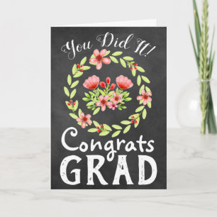 Congrats Grad Rustic Chalkboard and Flowers Card