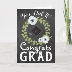 Congrats Grad Rustic Chalkboard and Flowers Card