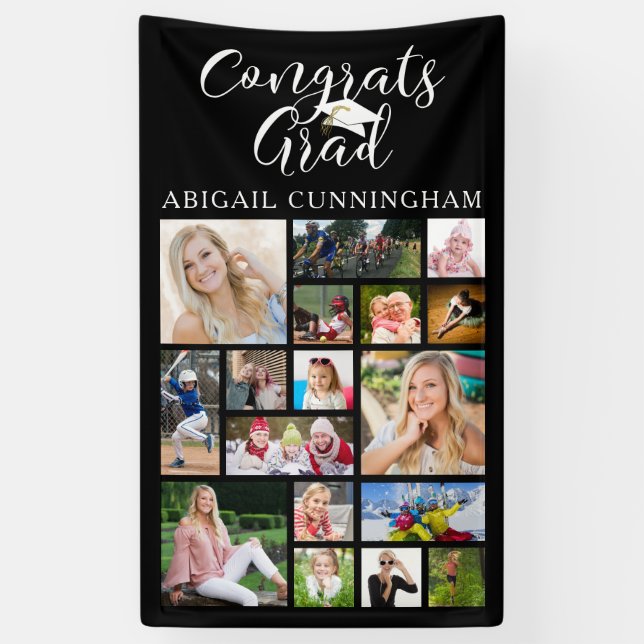 Congrats Grad Script Typography 17 Photo Collage Banner (Vertical)