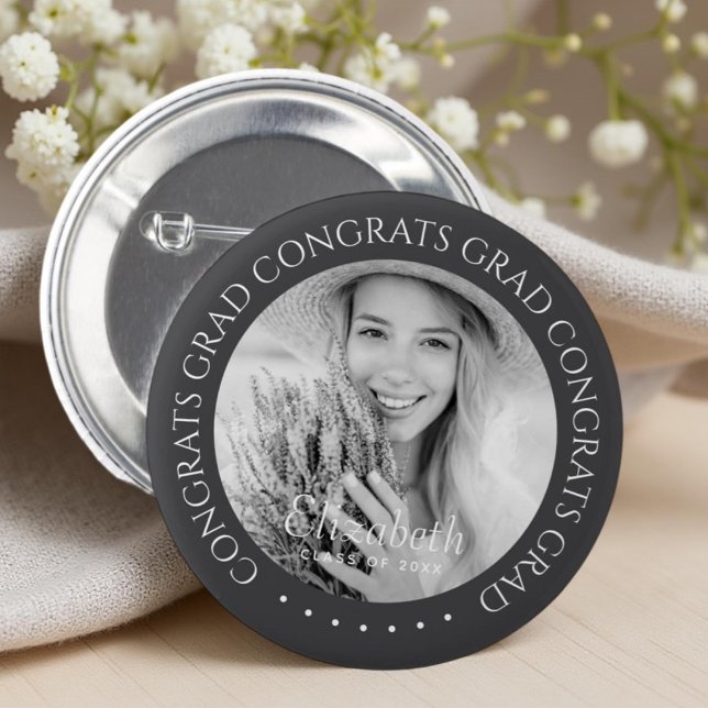 Congrats Grad Simple Modern Custom Photo 6 Cm Round Badge (Creator Uploaded)