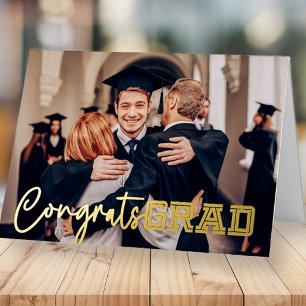 Congrats Grad Simple Modern Graduation Photo Foil Greeting Card