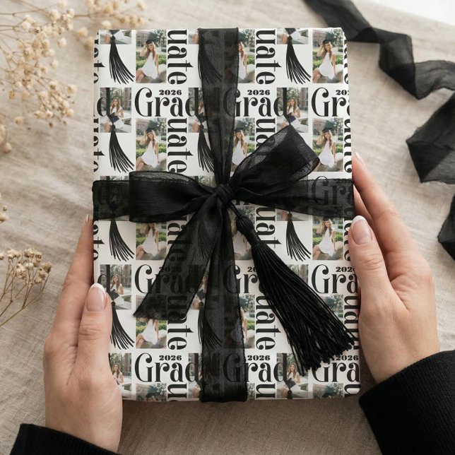 Congrats Grad tassel Photo Collage Class of 2026 Wrapping Paper (Congrats Grad tassel Photo Collage Class of 2026 Wrapping Paper)