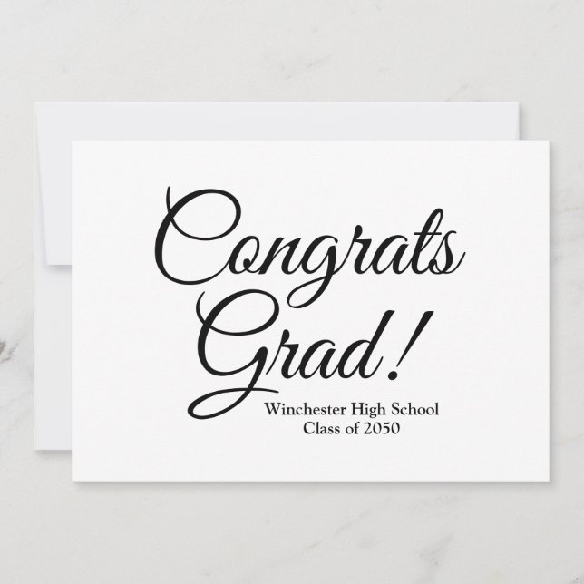 Congrats grad white black custom school class year card (Front)