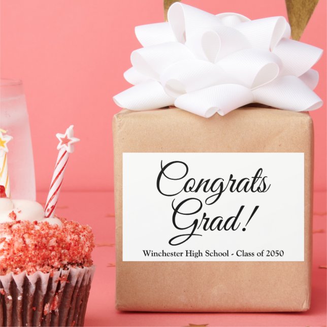 Congrats grad white black custom school class year rectangular sticker (Party)