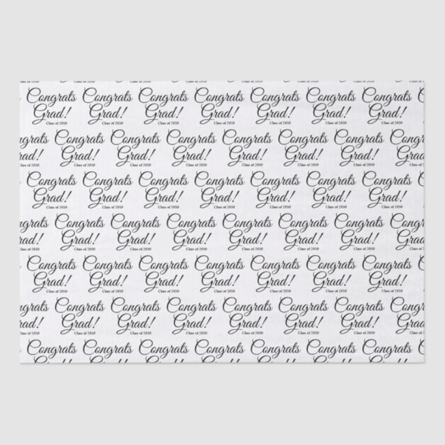 Congrats grad white black custom script class year tissue paper (Front)