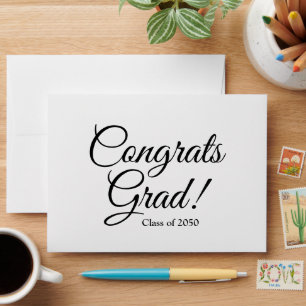 Congrats grad white black script custom class year envelope