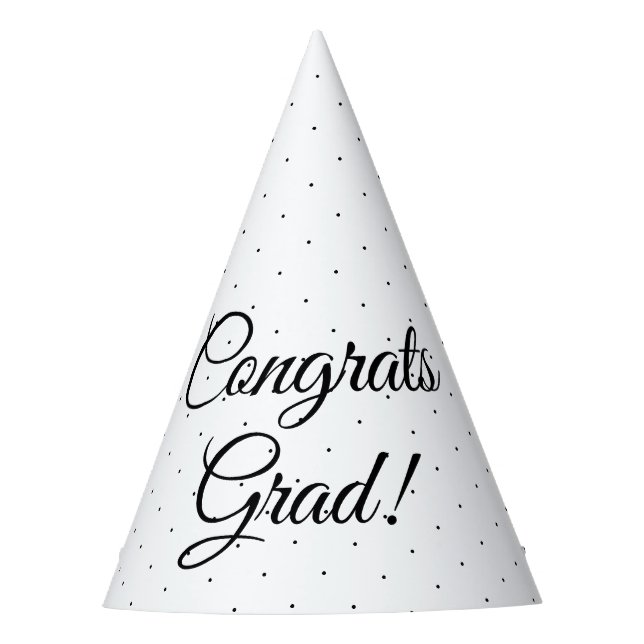 Congrats Grad white black script polka dot elegant Party Hat (Front)