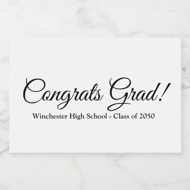 Congrats grad white custom script text class year food label (Single Label)
