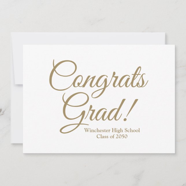 Congrats grad white gold custom school class year card (Front)