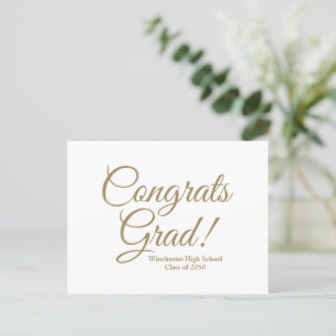 Congrats grad white gold custom school class year postcard