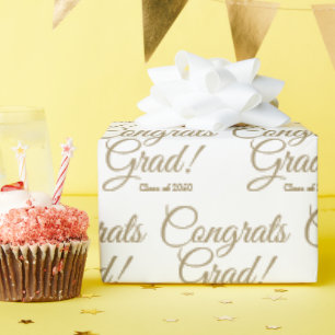 Congrats grad white gold custom script class year wrapping paper