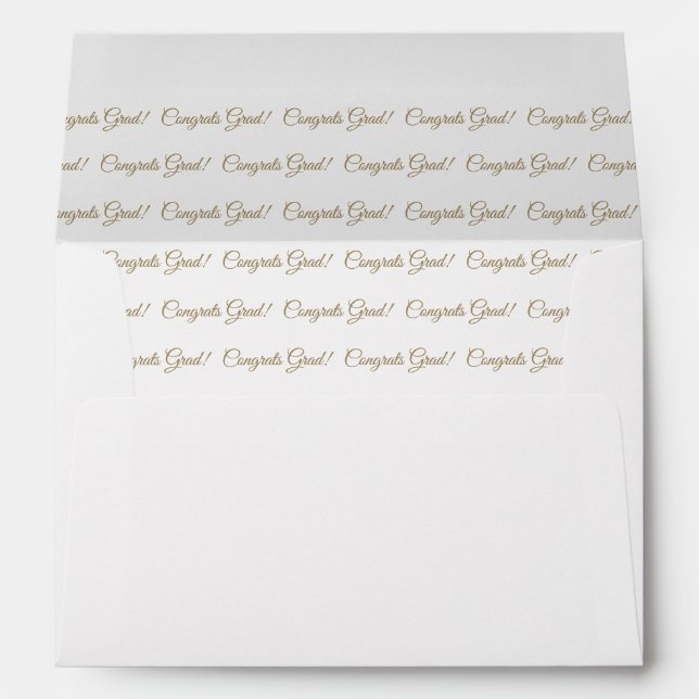 Congrats grad white gold elegant script pattern envelope (Back (Bottom))