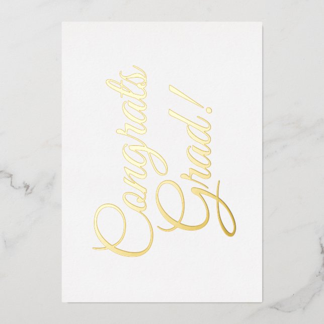 Congrats grad white gold script elegant foil card (Front)