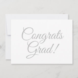 Congrats grad white grey script calligraphy simple card