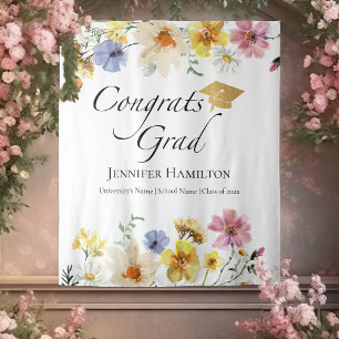 Congrats Grad Wildflower Graduation Backdrop Tapestry