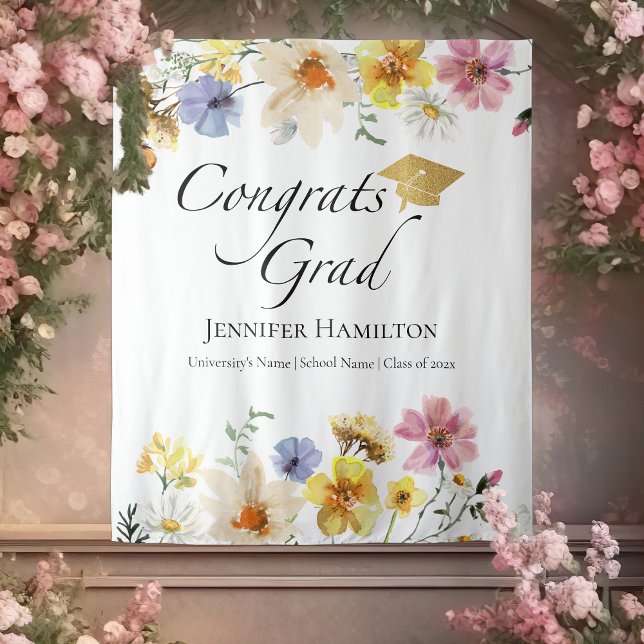 Congrats Grad | Wildflower Graduation Backdrop Tapestry (Creator Uploaded)