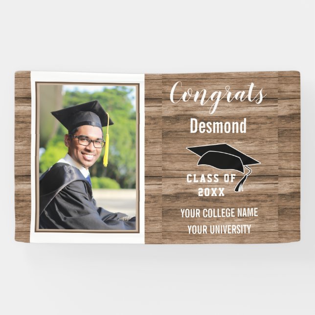 Congrats Graduate  2023 Guys Photo Graduation Wood Banner (Horizontal)